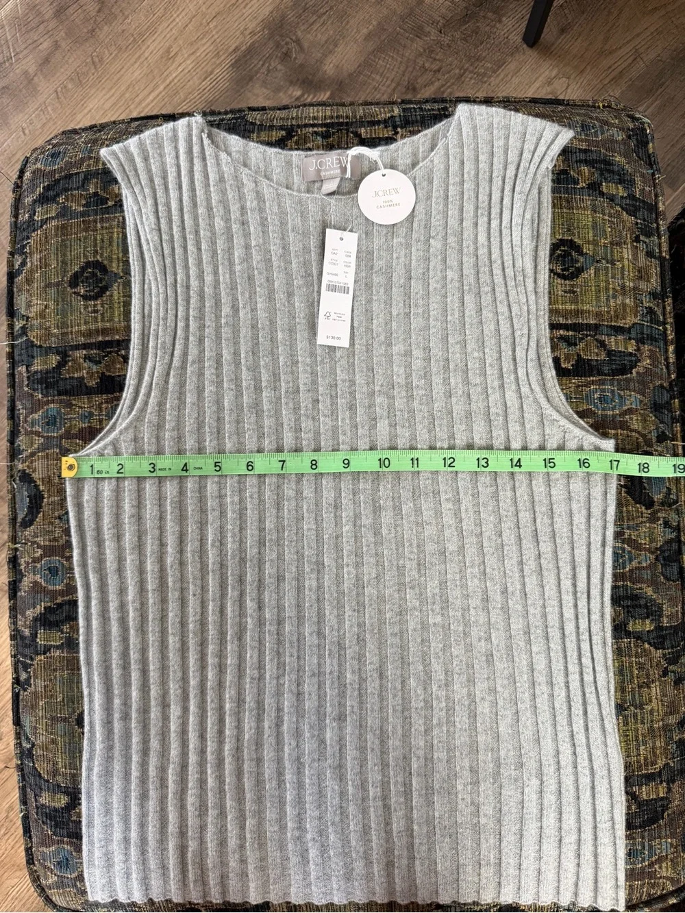 J.Crew 100% Cashmere Ribbed Sweater Tank Shell Heather Gray Large NWT